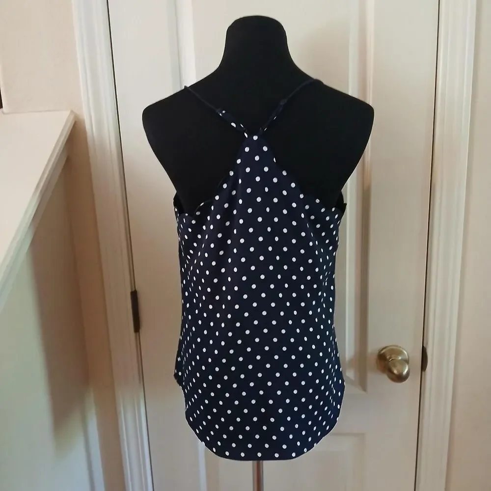 J.Crew navy/white polka dot tank top scalloped top edge 6 old money quiet luxury